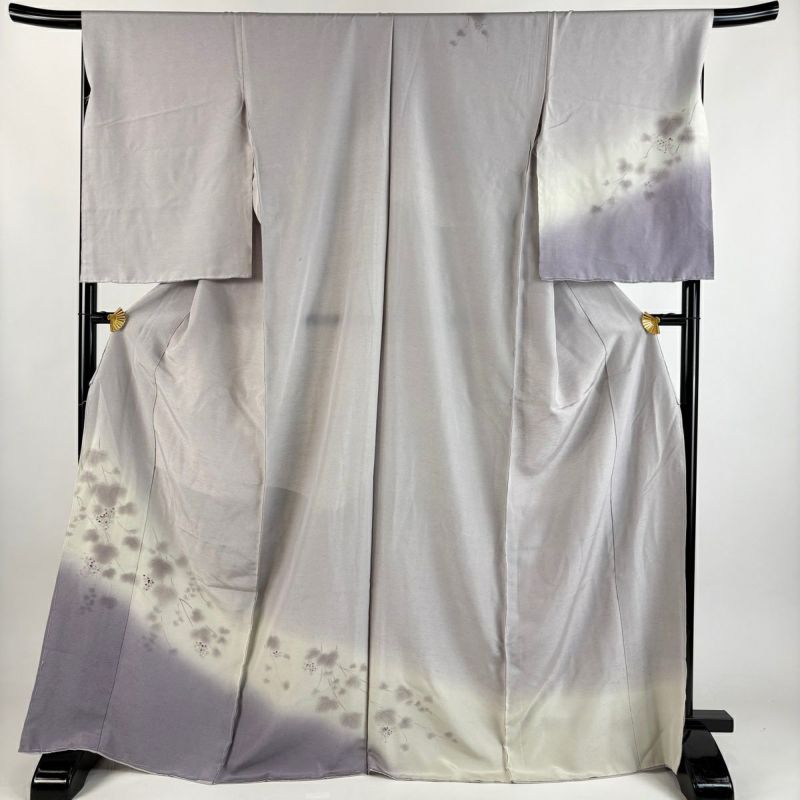 付下げ 身丈172cm 裄丈68cm 未仕立て 仮絵羽 紬地 葡萄 刺繍 ぼかし 灰