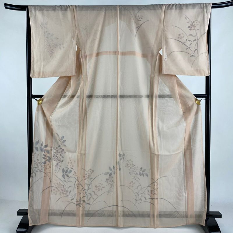 鈴乃屋扱いの付け下げ訪問着袷着物　刺繍と絞り　舞花文　高身長向け丈長め 平和屋着物□訪問着 刺繍 短冊草花文 金糸 鈴乃屋扱い 正絹 逸品