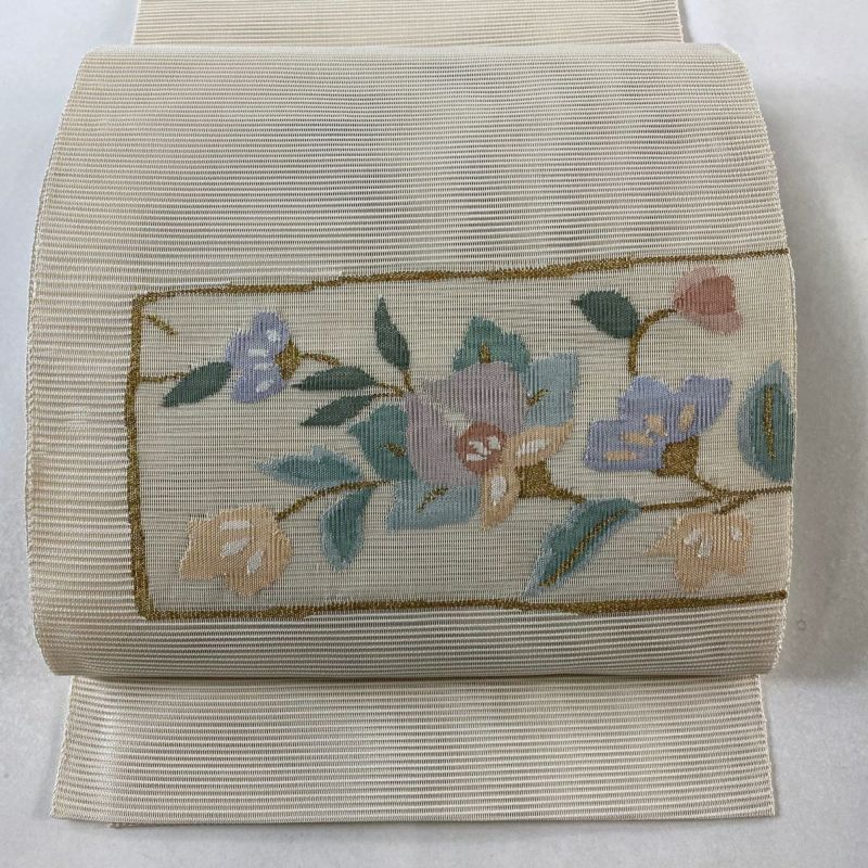 412mn37△薔薇 金糸 銀糸 八寸名古屋帯△美品