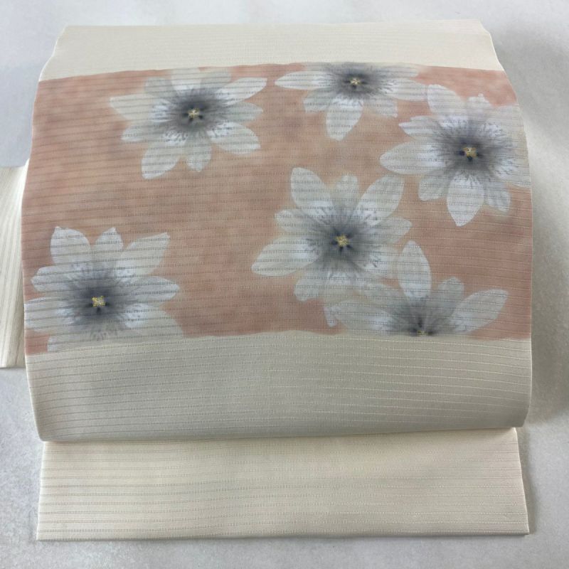 夏帯 袋帯 絽 流水に花模様 菖蒲 鳥 金銀糸 乳白色 O-3941 楽天市場】【お得なクーポン配布中】 夏帯 袋帯 絽 流水に花模様