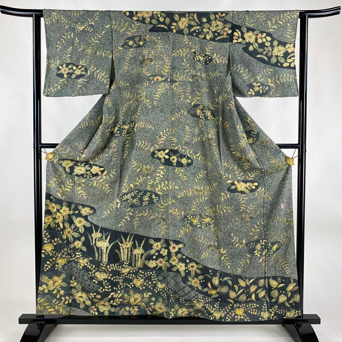 美品 訪問着 辻が花 青藍色 絞り 袷 身丈163cm 裄丈66.5cm