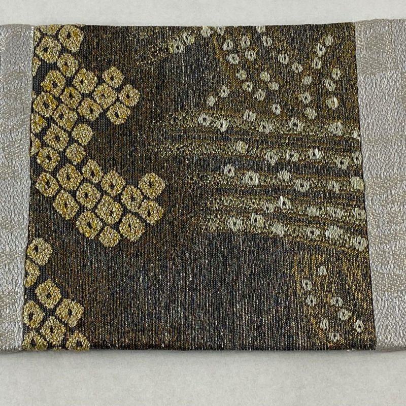 名古屋帯 美品 逸品 菊 鹿の子柄 銀糸 箔 灰白 正絹｜中古・古着