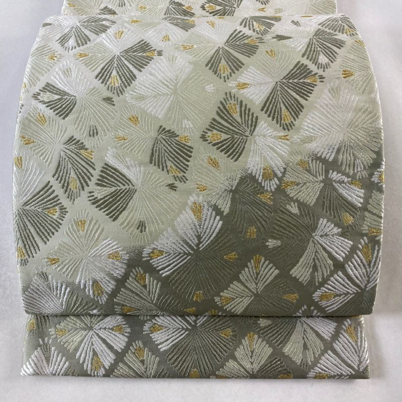 袋帯 逸品 若松 紹巴織 金糸 灰緑 お太鼓柄 正絹｜中古・古着