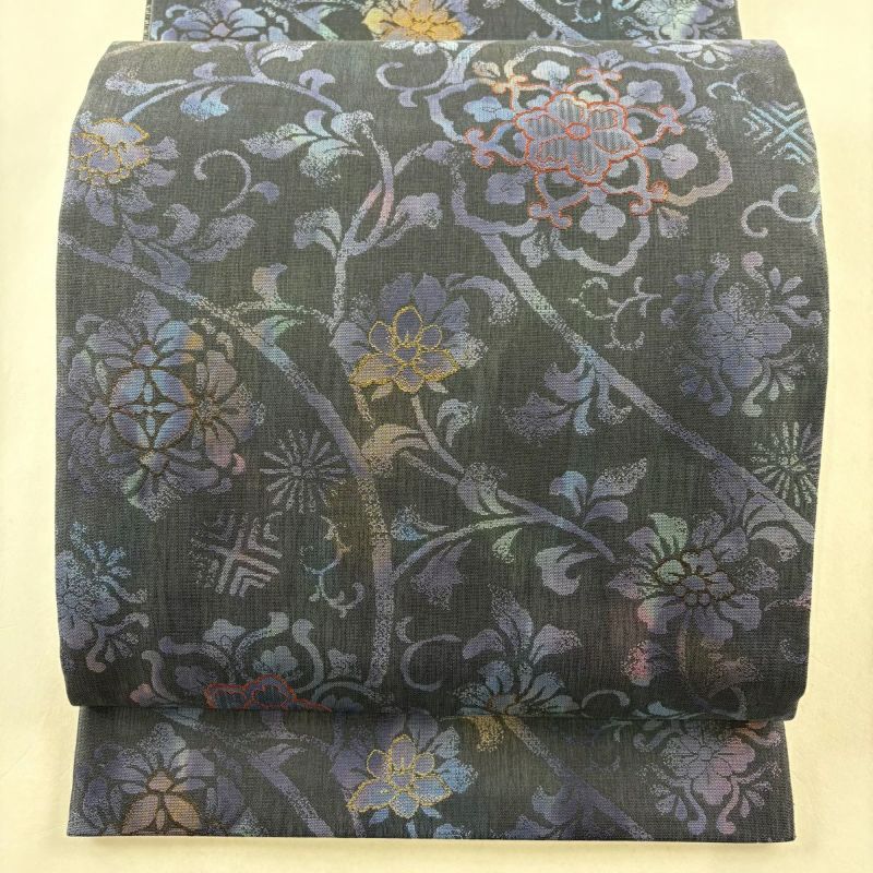 ツーシーズン 袋帯 六通柄 正絹 華文 唐草 小花 未使用 イ5115