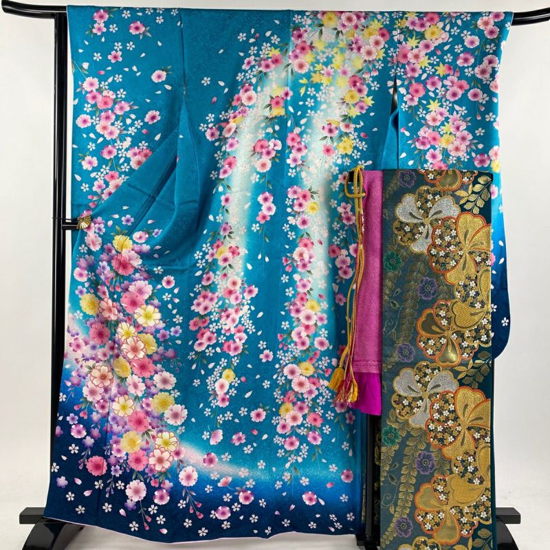 品数豊富！ 振袖 身丈165cm 裄丈67cm M 袷 袋帯フルセット 桜 花びら 刺繍 着物・浴衣