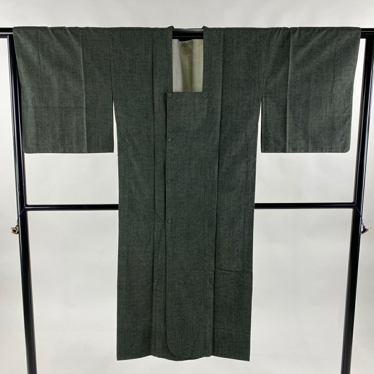 道行 身丈100cm 裄丈67cm M 和装コート 角衿 ぼかし柄 深緑 正絹 美品  