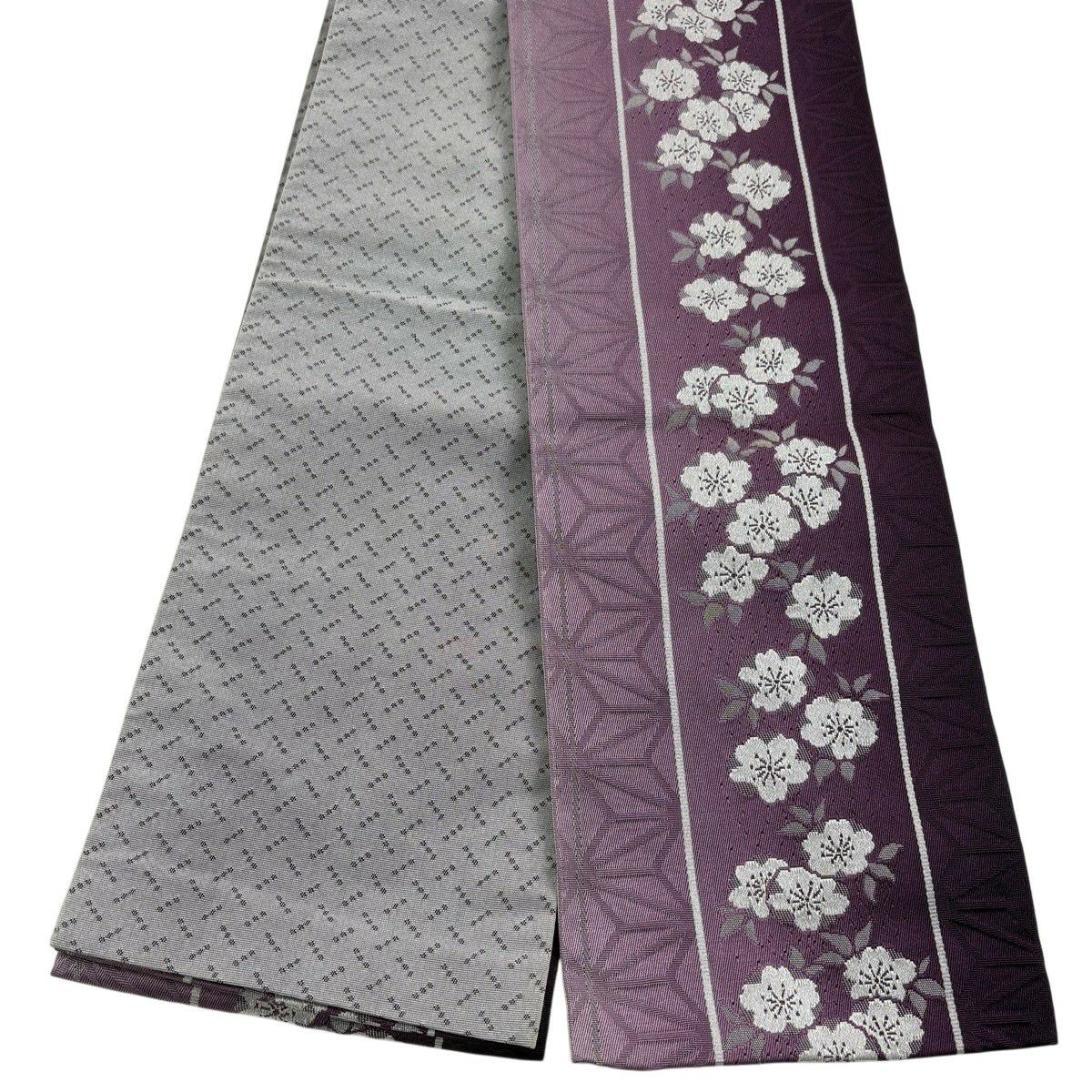 美品】半幅帯 優品 桜 麻の葉 紫 化繊｜中古・古着・リサイクル着物