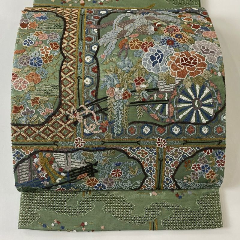 最高級手刺繍袋帯「金通し 扇面に四季の花」 | すべての商品