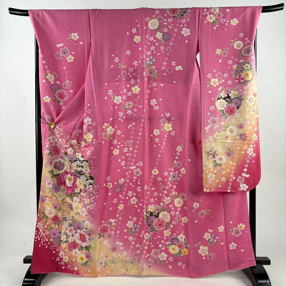 振袖 身丈166cm 裄丈70.5cm L 袷 牡丹 桜 金彩 銀通し ピンク 正絹