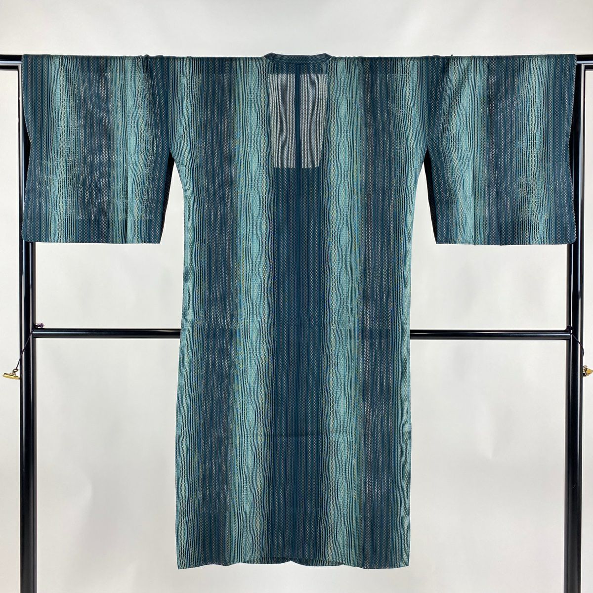 道行 身丈100cm 裄丈67cm M 和装コート 角衿 ぼかし柄 深緑 正絹 美品  