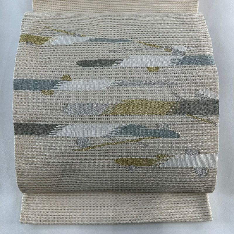 袋帯 秀品 夏帯 絽 菊 金銀糸 薄茶色 お太鼓柄 正絹｜中古・古着