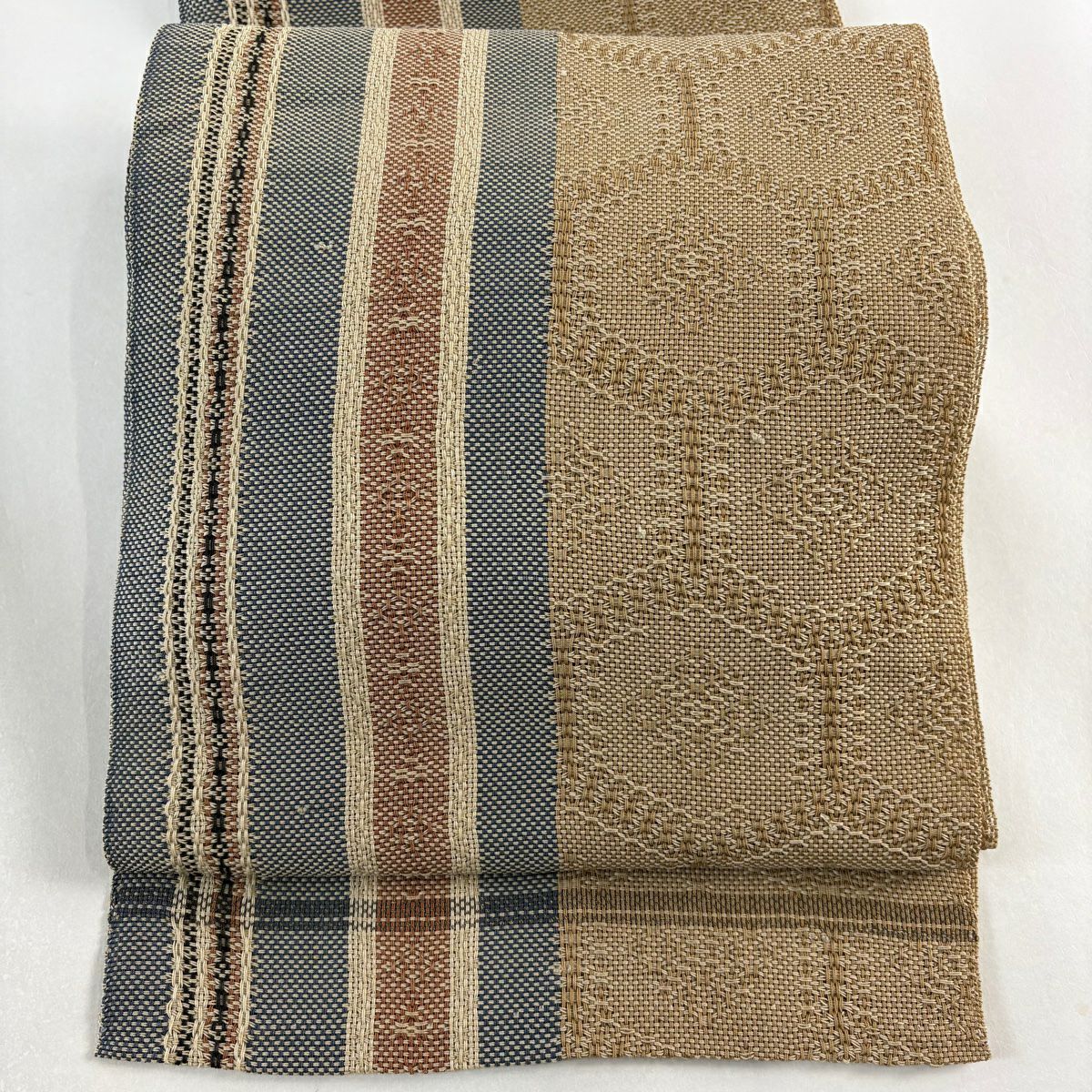 名古屋帯 美品 秀品 夏帯 八寸名古屋帯 松葉仕立て よろけ縞