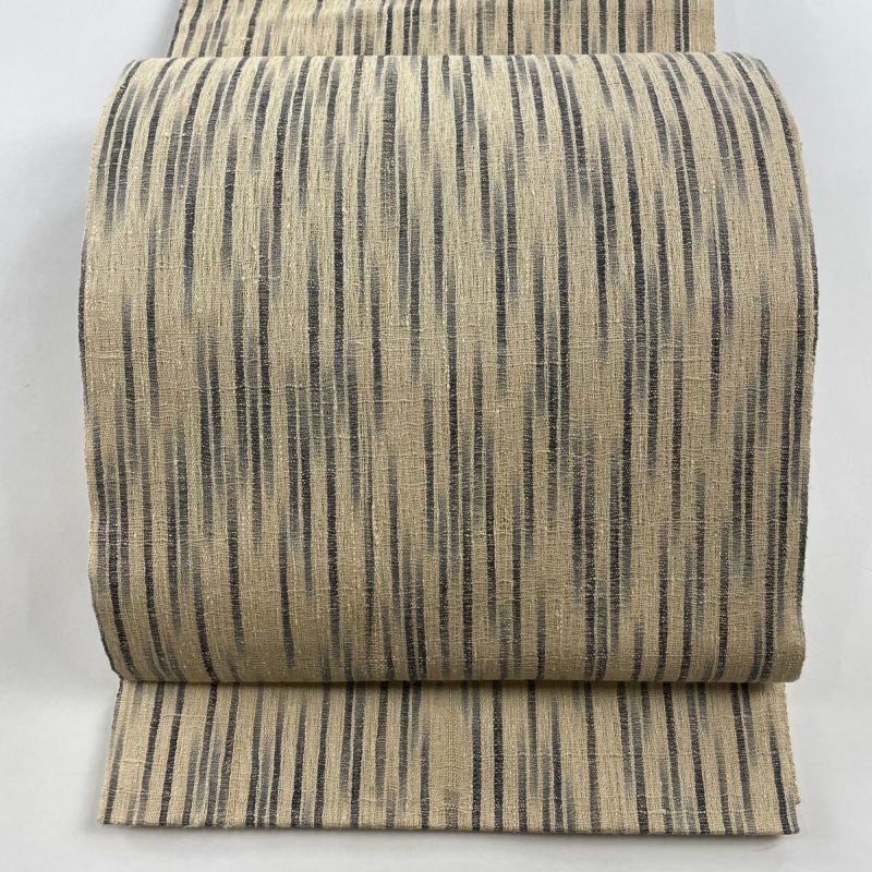 袋帯 美品 名品 夏帯 縞 幾何学 ベージュ 全通 正絹｜中古・古着