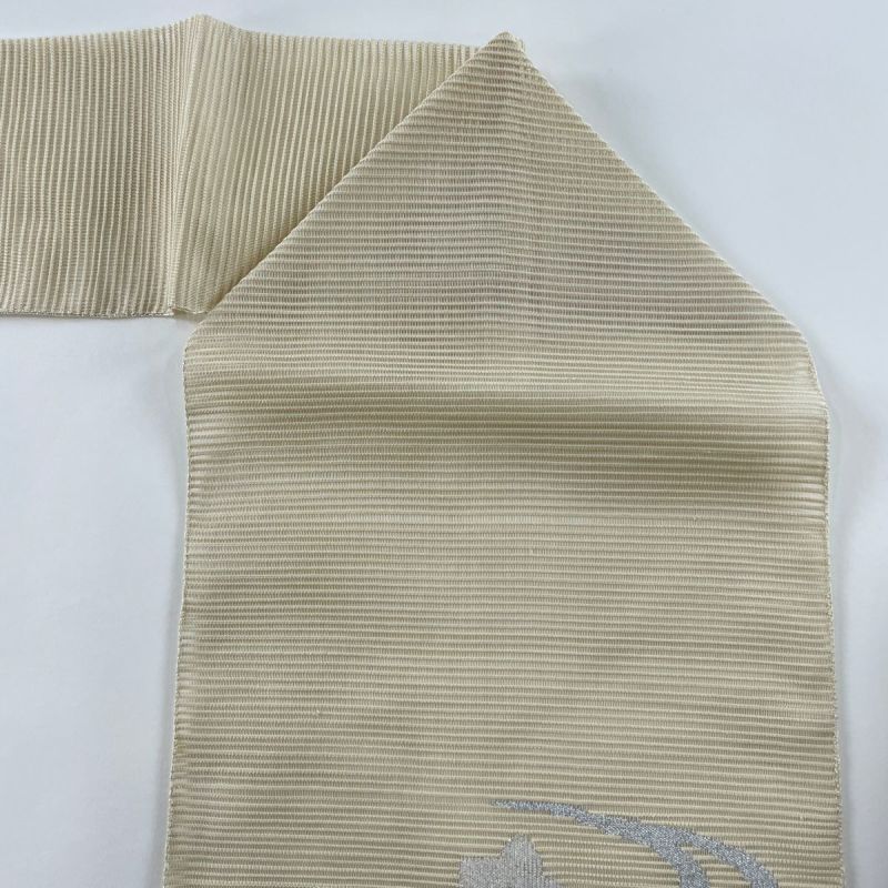 名古屋帯 名品 夏帯 絽 八寸名古屋帯 椿 楓 金銀糸 箔 ベージュ