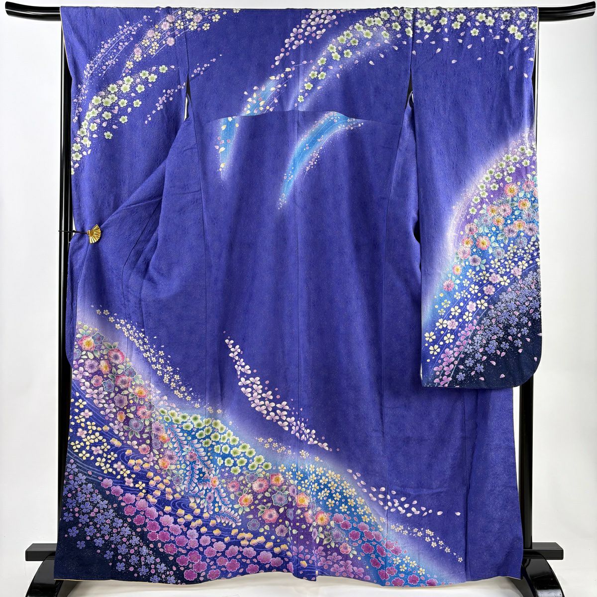 振袖 身丈166.5cm 裄丈67.5cm L 袷 辻が花 流水 金通し 金彩 青紫 正絹