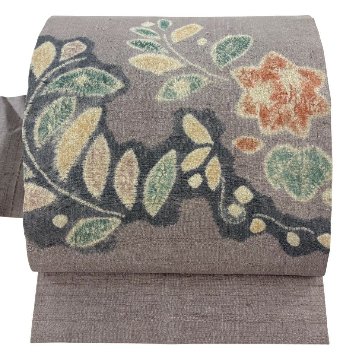 【名古屋帯】未使用品◆鞠と草花刺繍が愛らしい＊軽やかグレー縞/374cm 名古屋帯 優品 手鞠 草花 金銀糸 金銀彩 クリーム 正絹｜中古・古着