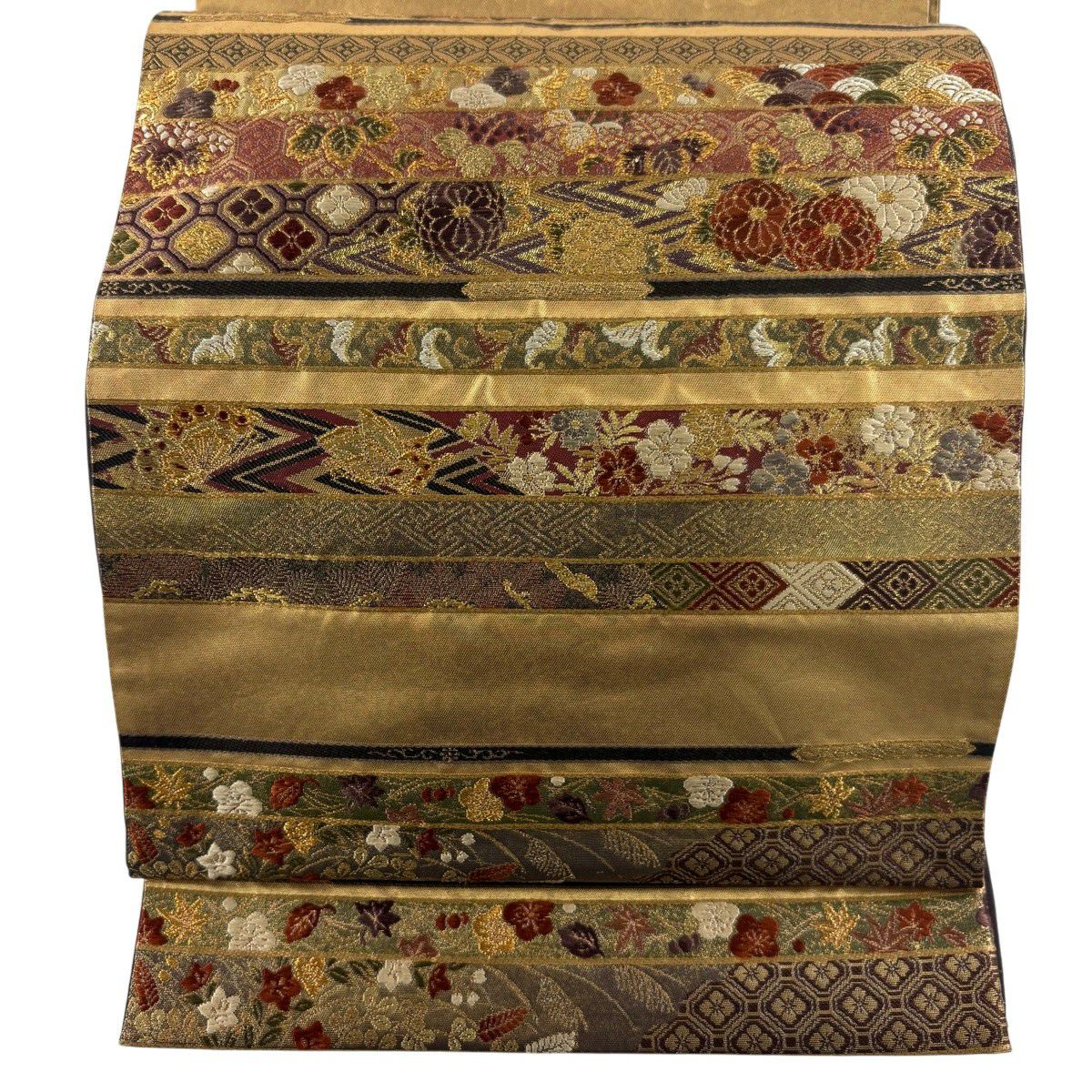 美品　本金泥箔抽象模様袋帯　ゴールド　d57 美品 本金泥箔抽象模様袋帯 ゴールド d57 - メルカリ