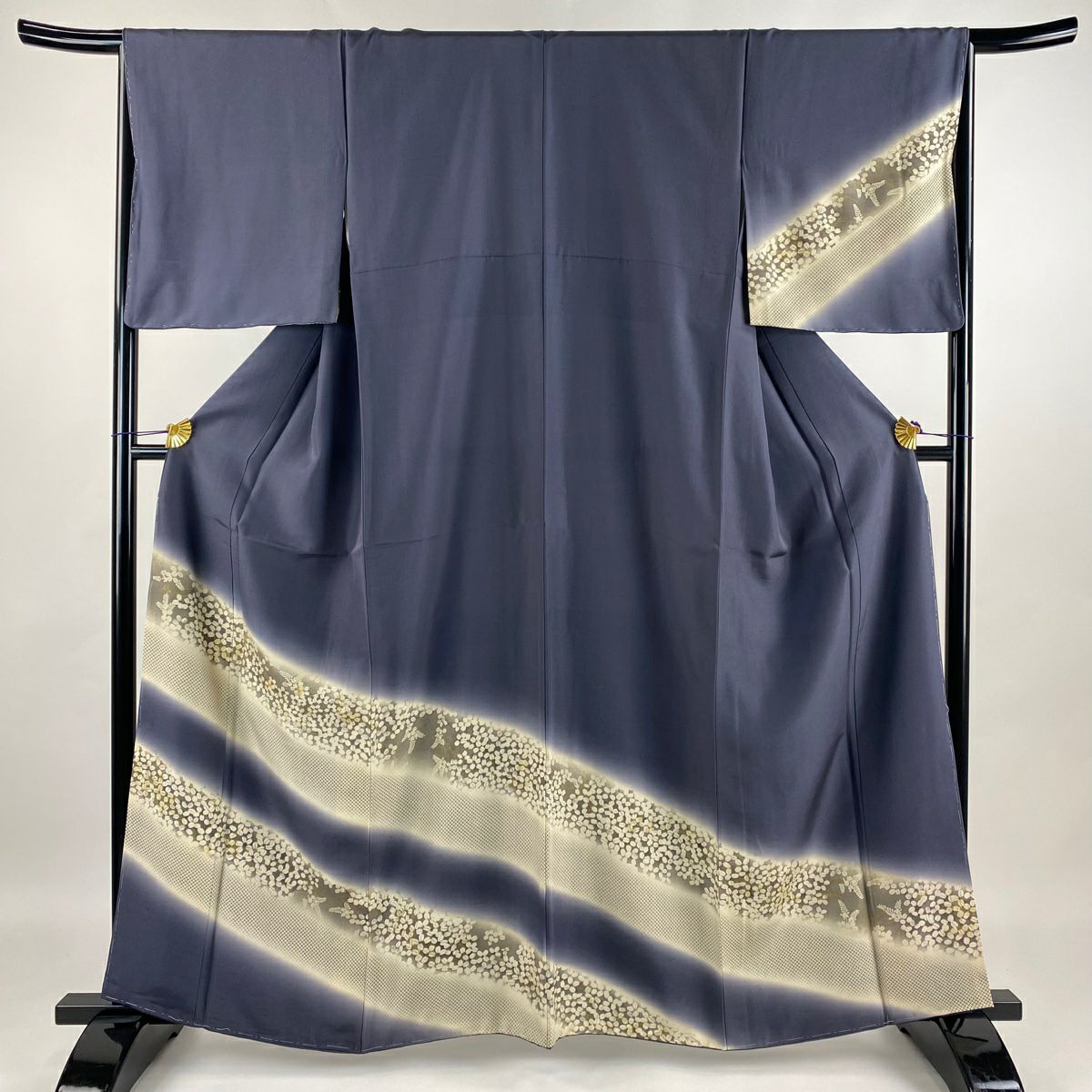 訪問着 身丈162.5cm 背負え 裄丈67cm M 袷 萩 疋田 金彩 金糸 青 