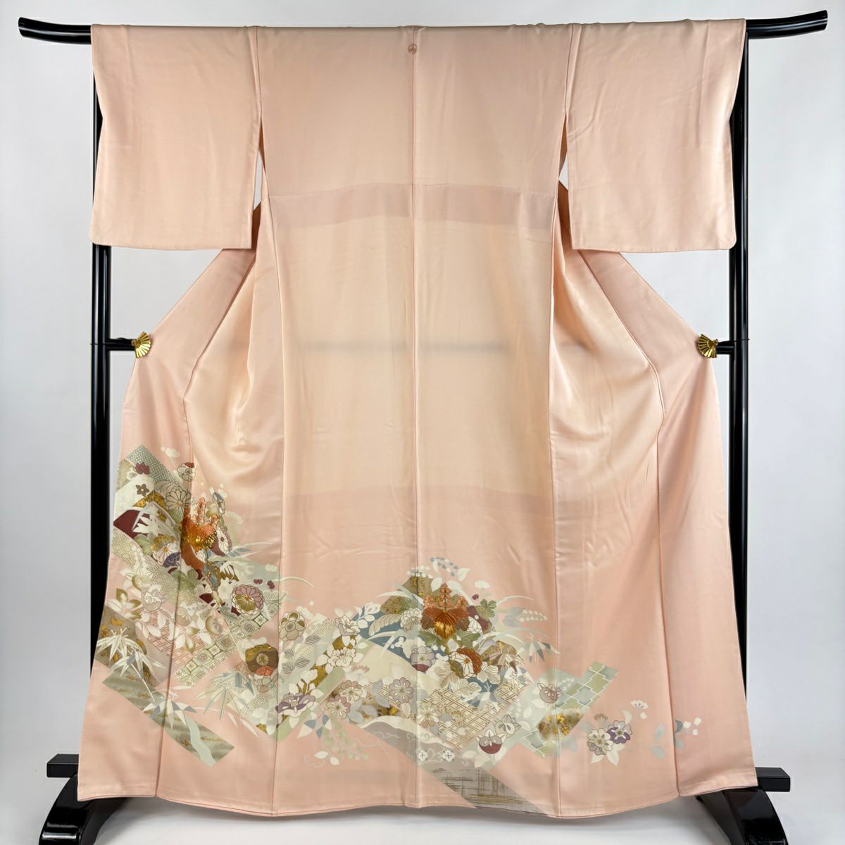 色留袖 身丈163cm 裄丈67cm M 袷 千總 落款あり 桐 菊 刺繍 金糸 薄