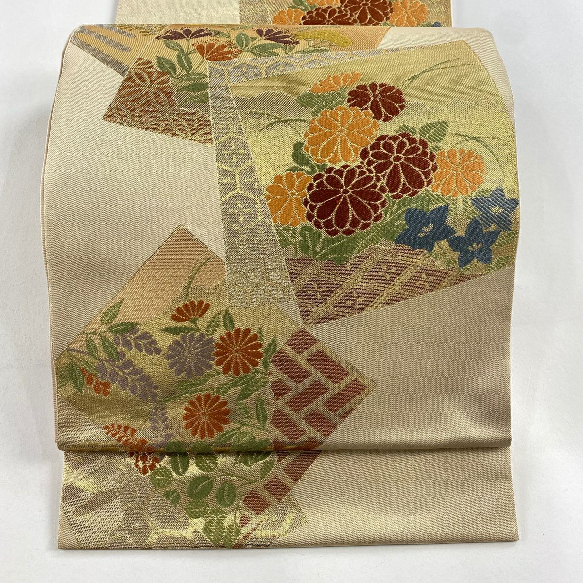袋帯 秀品 川島織物 落款 若松 箔 オレンジ 六通 正絹 中古 袋帯 秀品 