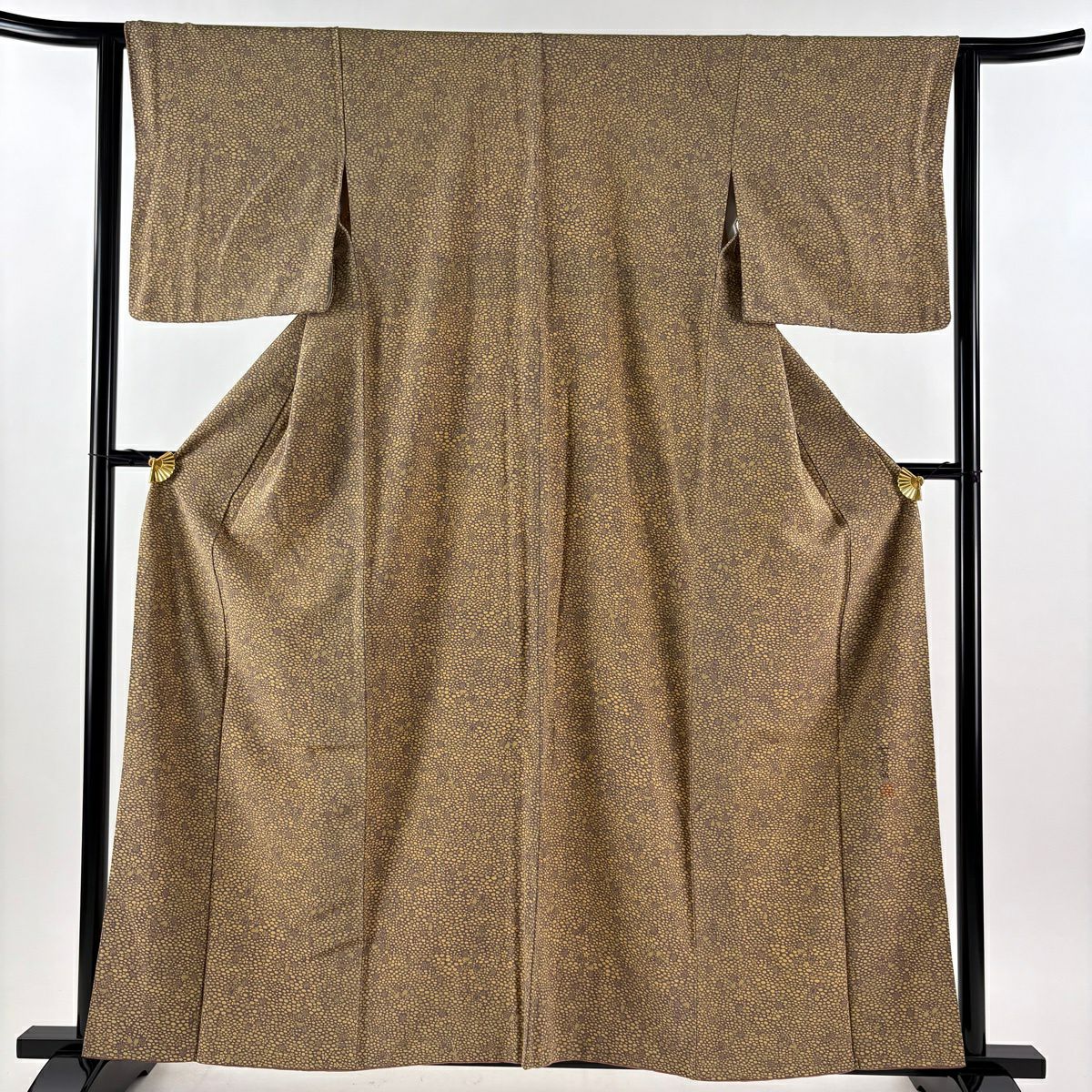美品】 江戸小紋 身丈156cm 裄丈64cm M 袷 落款あり 花 茶色 正絹 秀品