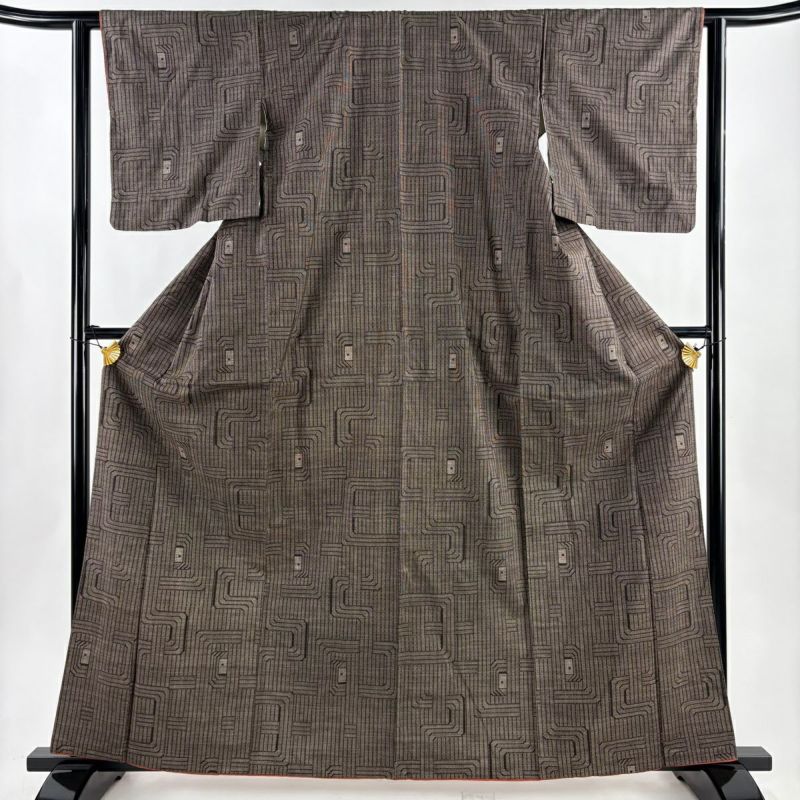 紬 身丈163cm 裄丈61.5cm S 袷 焦茶色 正絹 秀品｜中古・古着