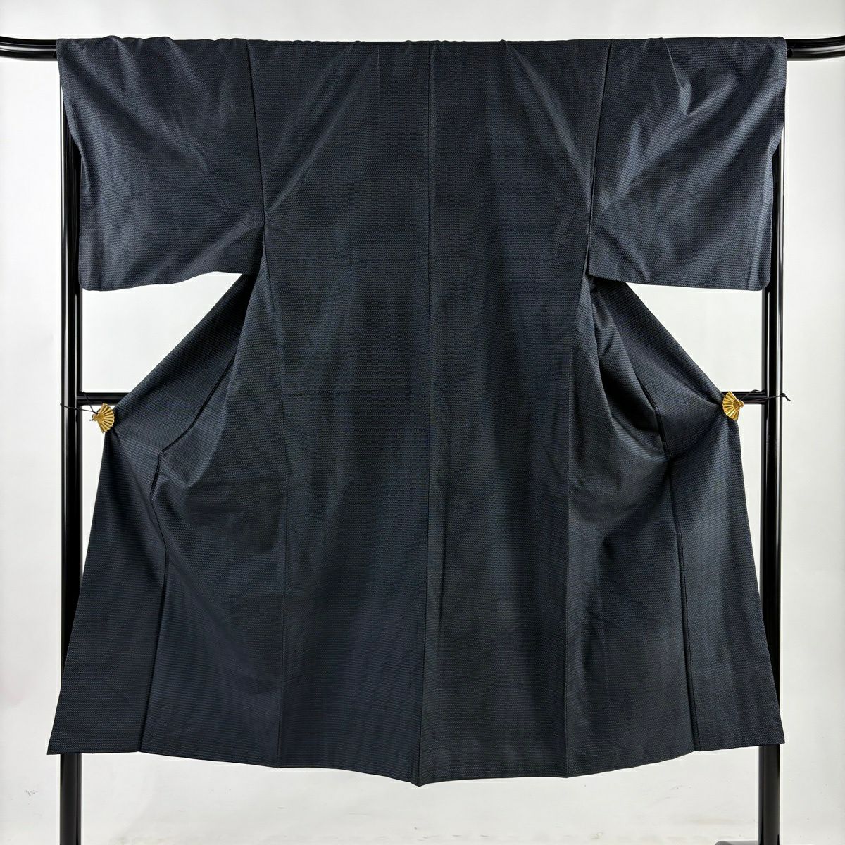 美品】 男着物 身丈148cm 裄丈70.5cm L 袷 紬 アンサンブル 斜め格子