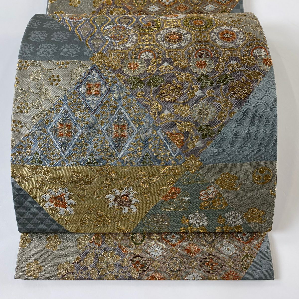 袋帯 逸品 華文 蜀江華文 金糸 刺繍 よもぎ色 全通 正絹｜中古