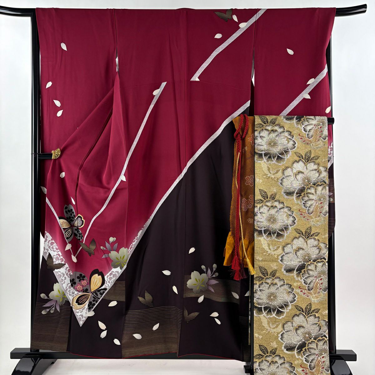 振袖　身丈168cm裄68cm袋帯　長襦袢セット 振袖 身丈168.5cm 裄丈68.5cm L 袷 袋帯フルセット 雪輪 草花 銀通し