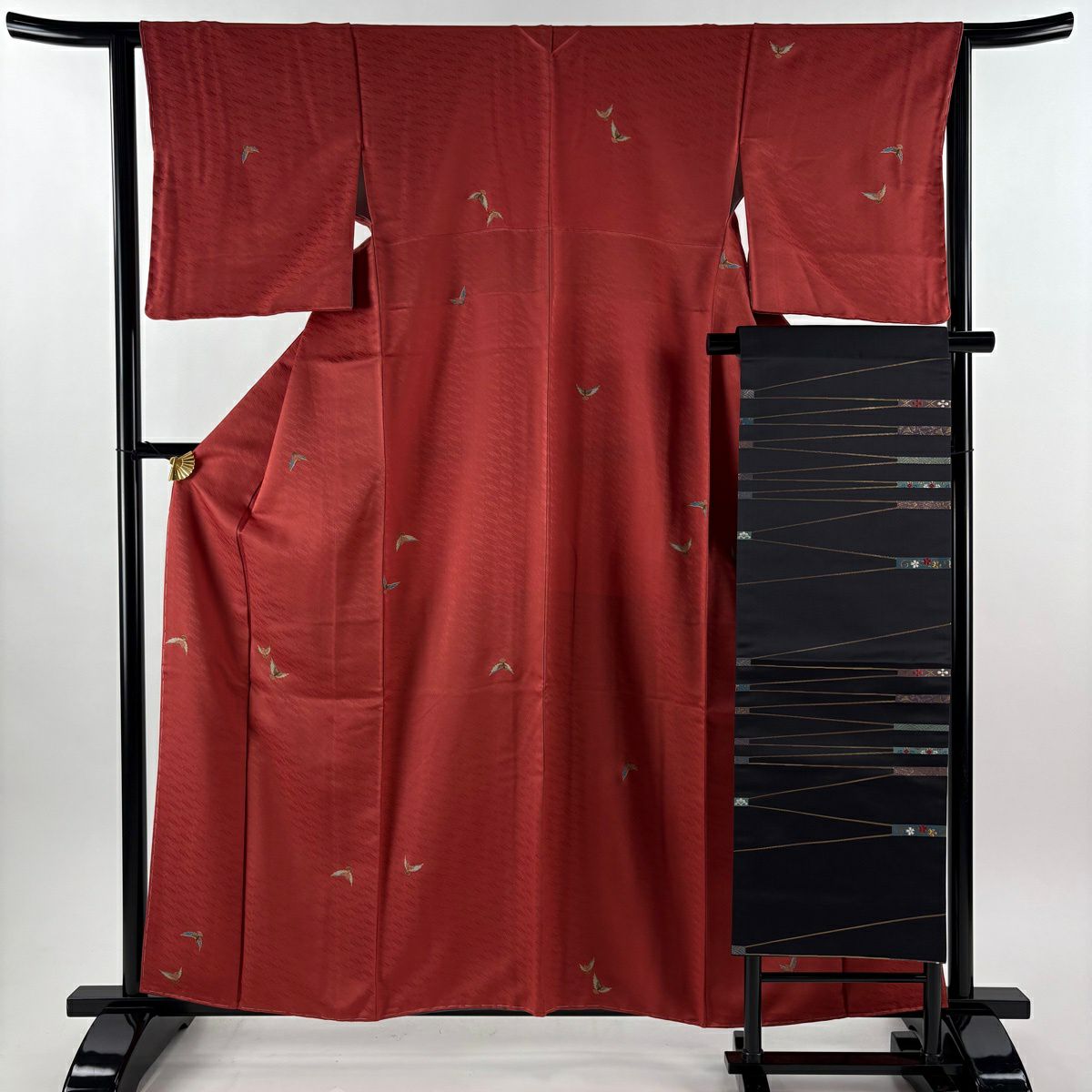 美品】 小紋 身丈160cm 裄丈64cm M 袷 斉藤三才 名古屋帯セット 落款