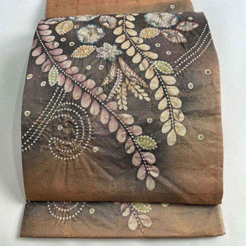 袋帯 やまと 辻が花柄 箔 赤紫 六通 正絹（袋帯 美品 秀品