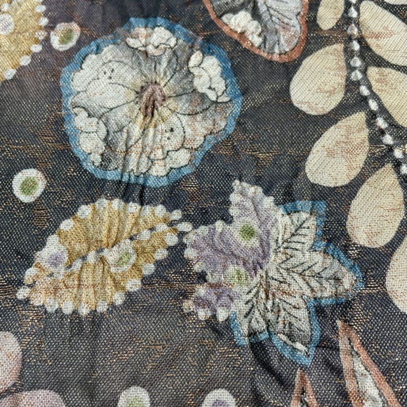 美品　落款　辻ヶ花　袋帯　くすみブルー×茶系 美品 落款 辻ヶ花 袋帯 くすみブルー×茶系