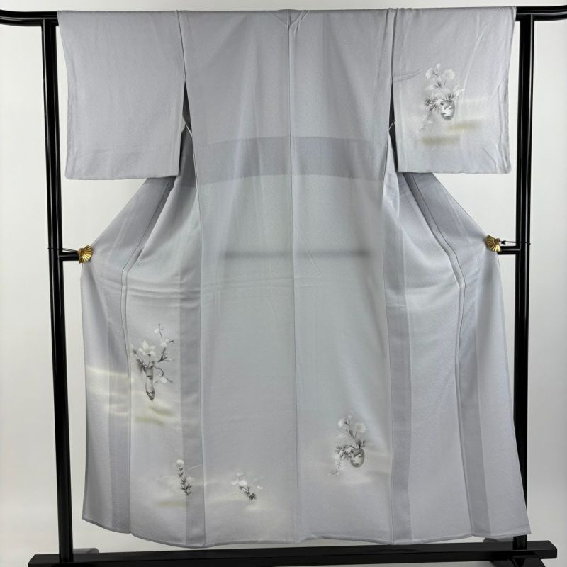 付下げ 身丈155.5cm 裄丈63.5cm S 単衣 やまと 花器 草花 金銀彩