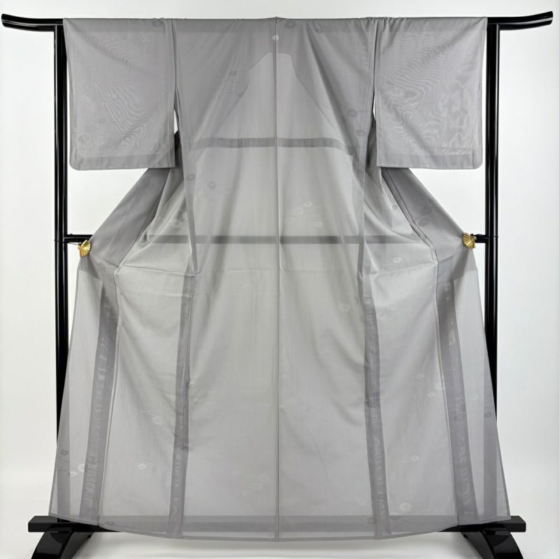 ファッション 灰色 芝 菊 薄物 S 裄丈63.5cm 身丈163cm 小紋 正絹 秀品 美品 着物・浴衣