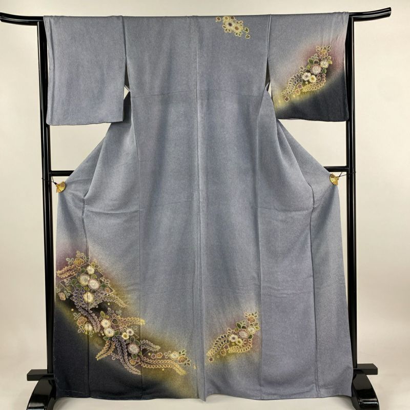 付下げ 身丈168.5cm 裄丈64cm M 袷 辻が花柄 松皮菱 金通し