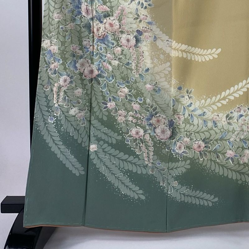 訪問着 身丈163.5cm 裄丈66cm M 袷 辻が花 ぼかし 水色 正絹 秀