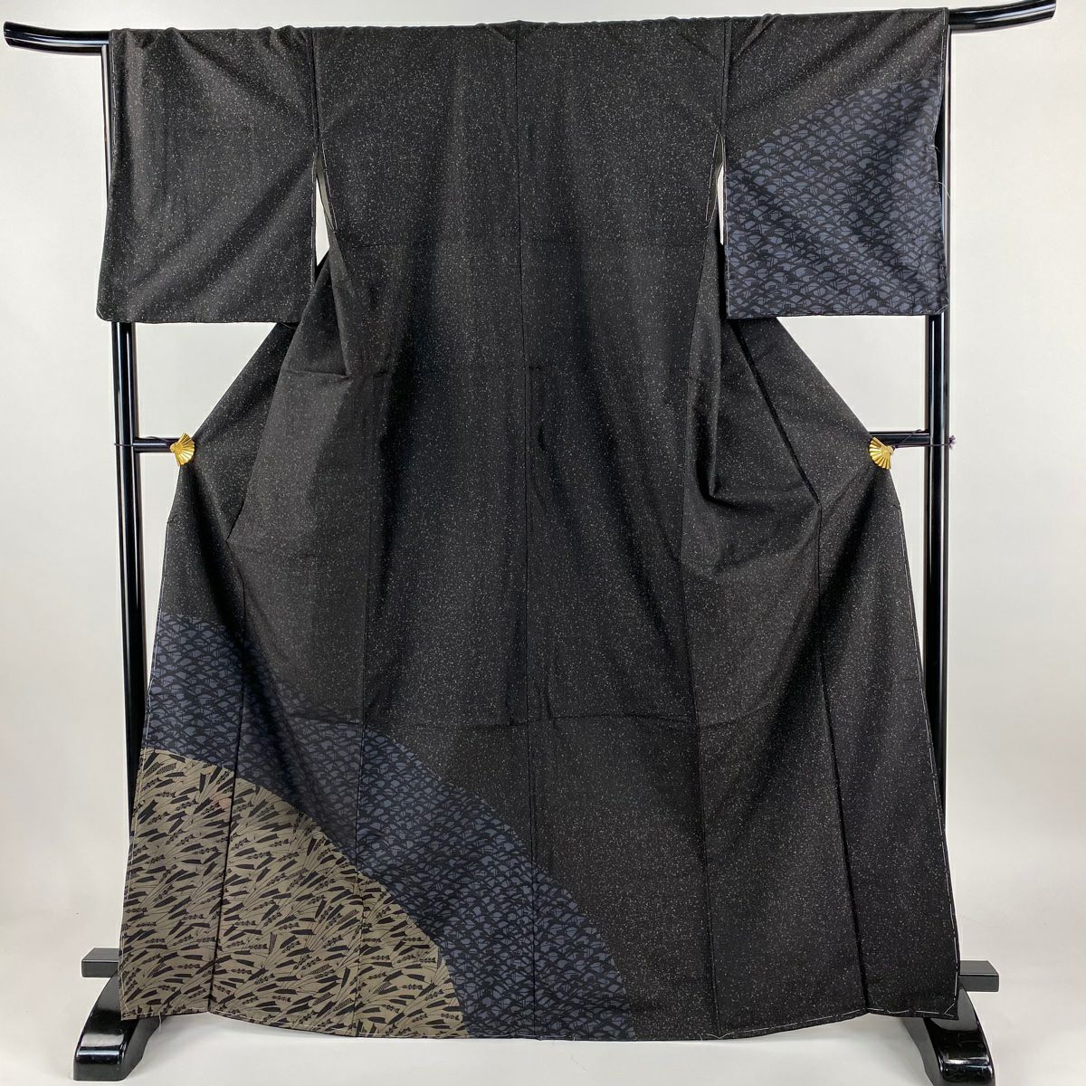 小紋 美品 名品 橘花 椿 濃紫 袷 身丈159cm 裄丈63cm S 正絹 【