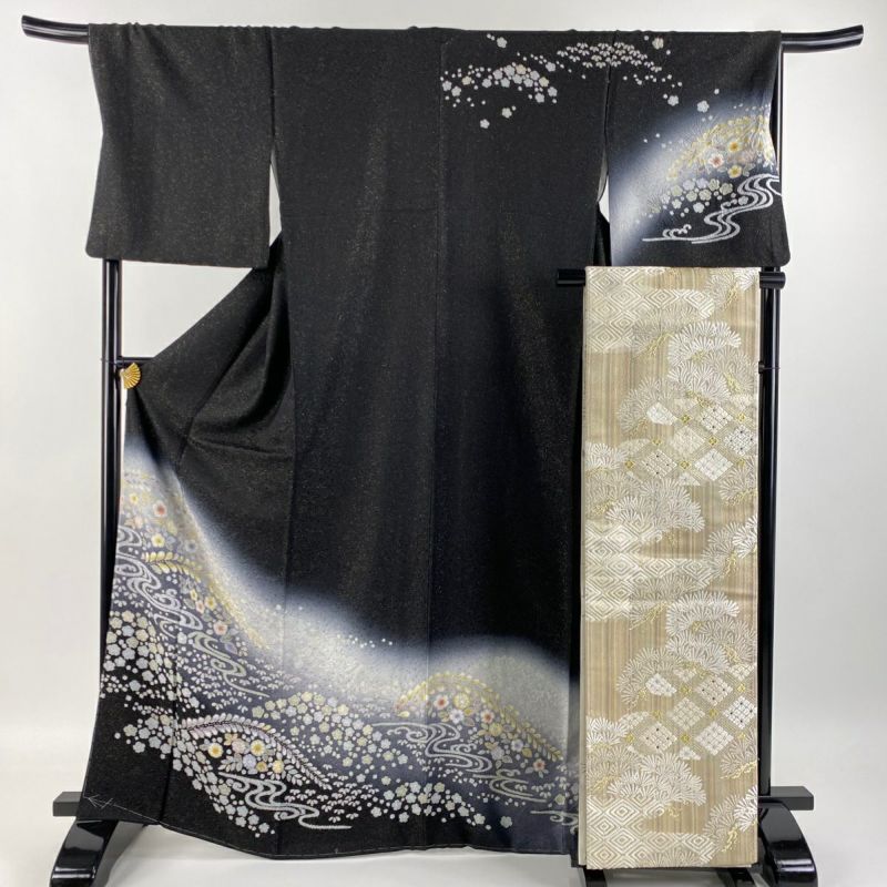 訪問着 身丈167cm 裄丈69.5cm L 袷 袋帯セット 辻が花柄 流水 金
