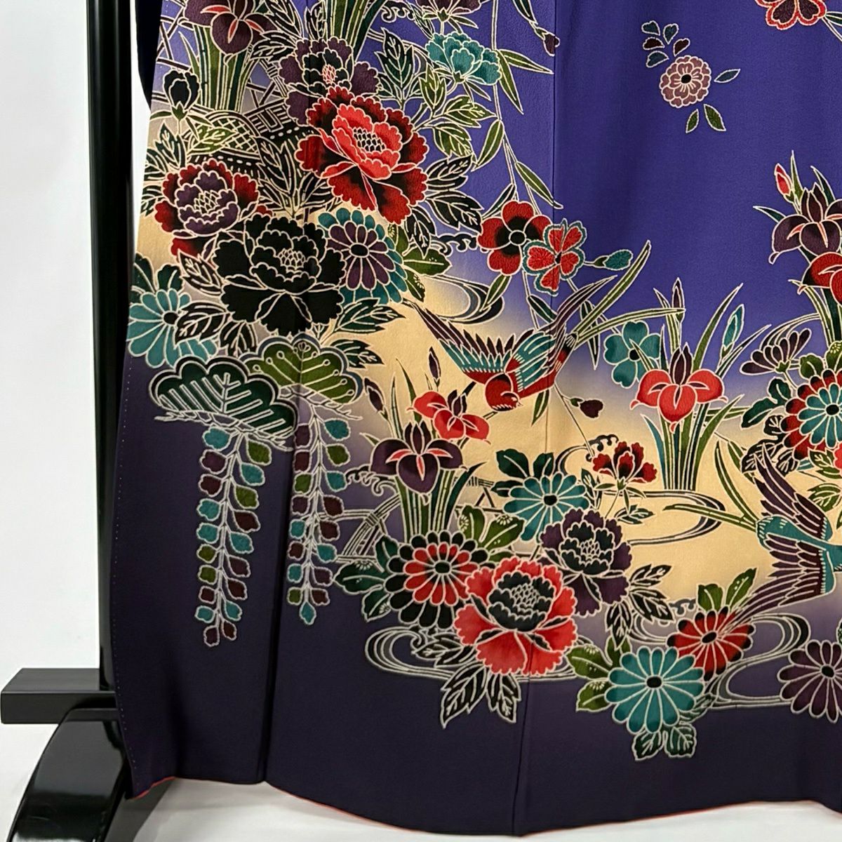 振袖 身丈167cm 裄丈66.5cm M 袷 牡丹 鳥 染め分け ぼかし 紫 正絹