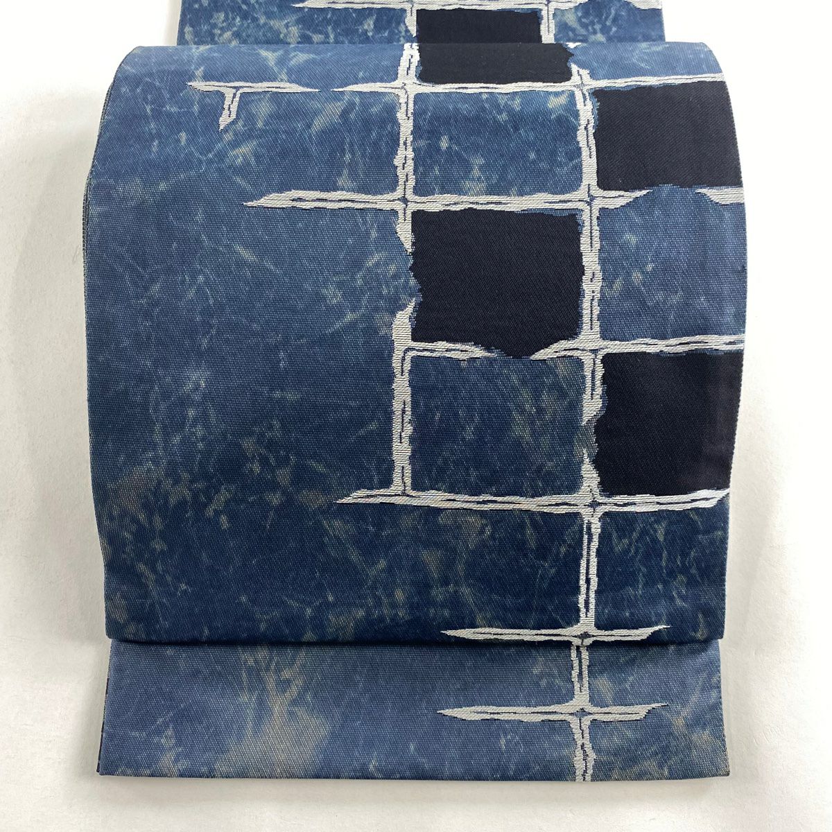 反物 秀品 紬 燕 格子 紺色 正絹 ｜中古・古着・リサイクル着物通販