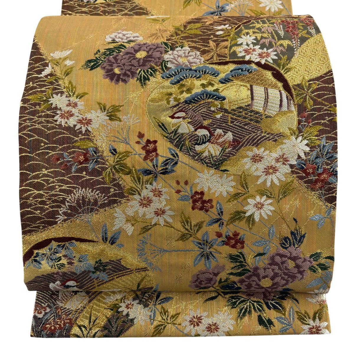 美品　本金泥箔抽象模様袋帯　ゴールド　d57 美品 本金泥箔抽象模様袋帯 ゴールド d57 - メルカリ