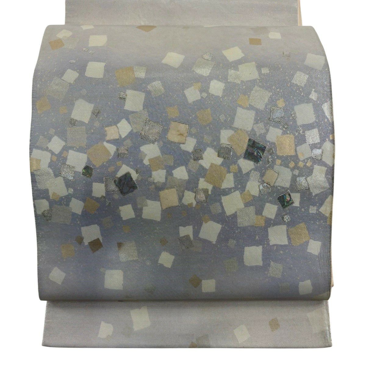 美品】 袋帯 秀品 関西仕立て 華文 草花 螺鈿箔 箔 灰色 お太鼓柄 正絹