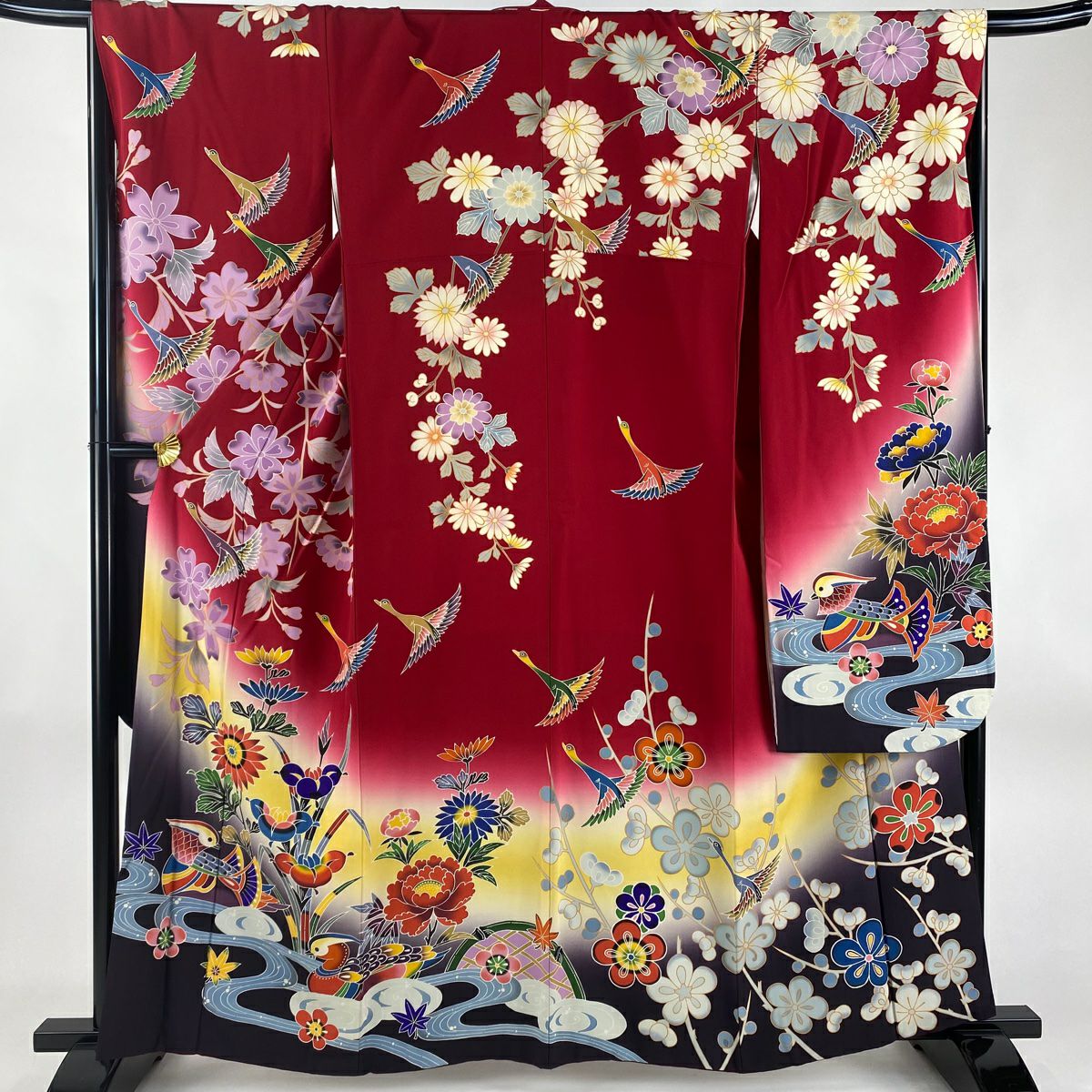 袋帯 美品 秀品 鴛鴦 桜 唐織 箔 茶緑色 六通 正絹｜中古・古着