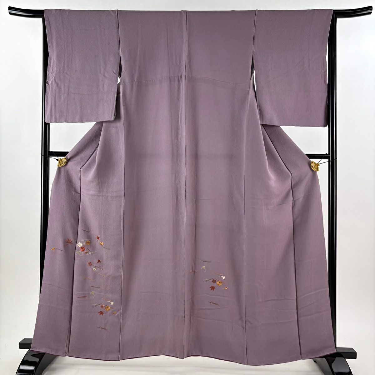 付下げ 身丈159cm 裄丈65cm M 袷 吹き寄せ 梅 金糸 刺繍 紫 正絹 秀品