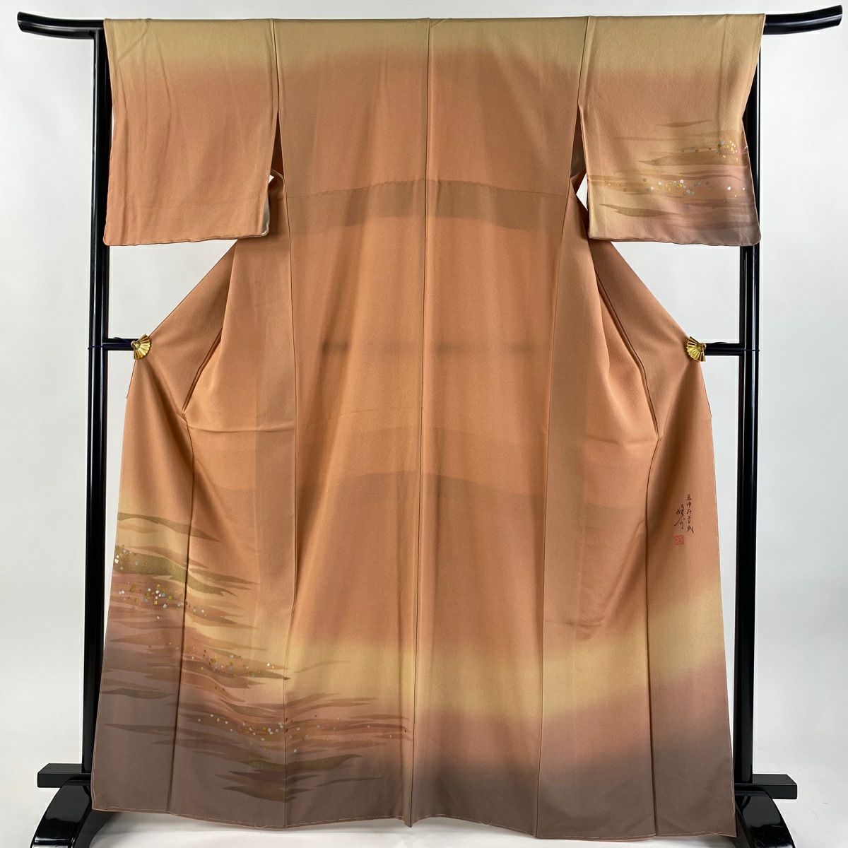 袋帯 名品 丹下雄介 落款あり 草花 シルエット 金彩 ぼかし 青紫