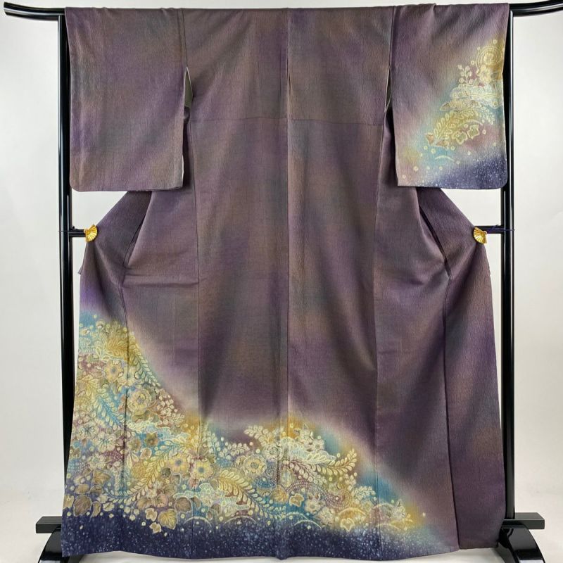訪問着 身丈167.5cm 裄丈65cm M 袷 辻が花柄 金彩 ぼかし 紫