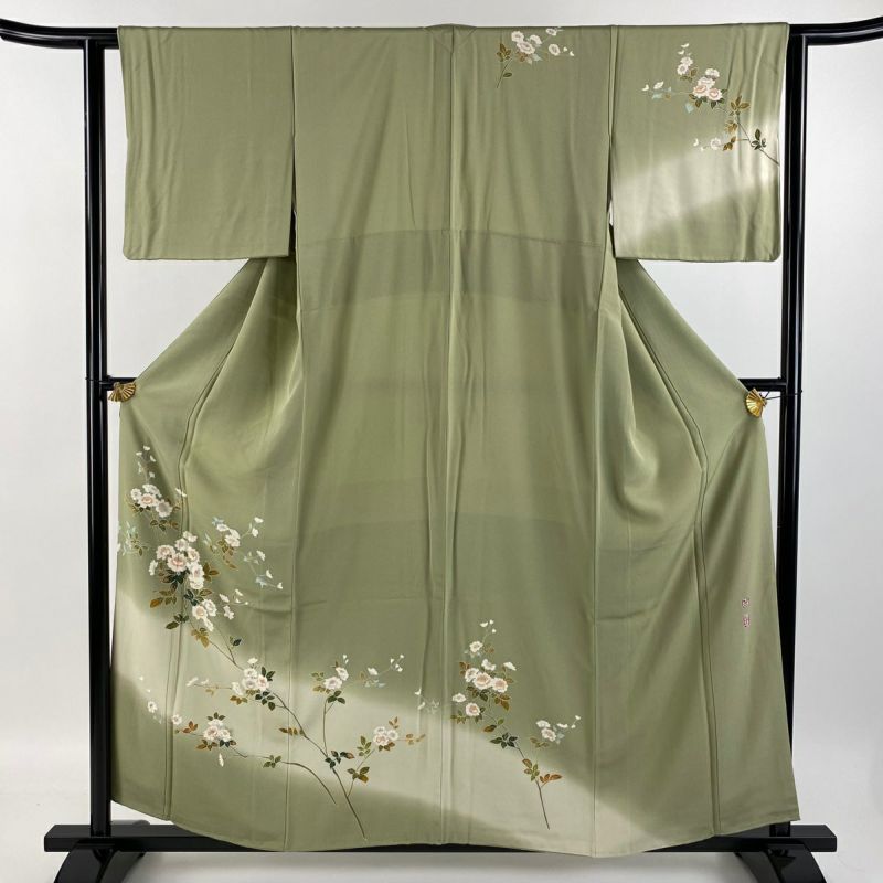 3943］訪問着 美品 霞草花文 ぼかし 金彩 正絹 着物 袷