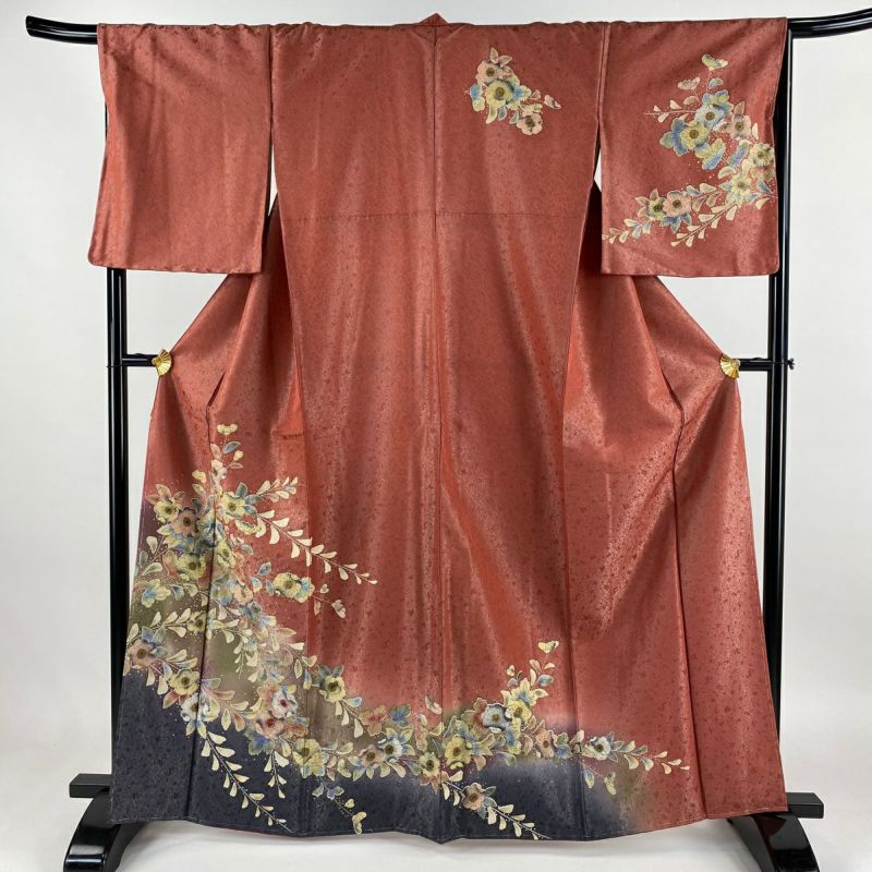 美品 訪問着 辻が花 朱赤 袷 身丈162.0cm 裄丈70.0cm お洒落正絹