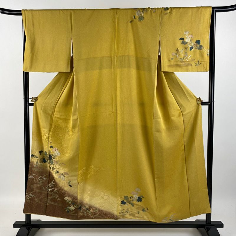 訪問着 身丈152cm 裄丈66cm M 袷 草花 流水 金銀彩 染め分け