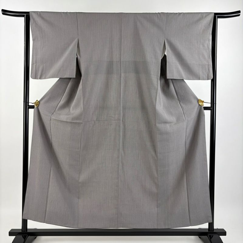 紬 身丈155cm 裄丈63cm S 袷 縦縞 灰色 正絹 秀品｜中古・古着